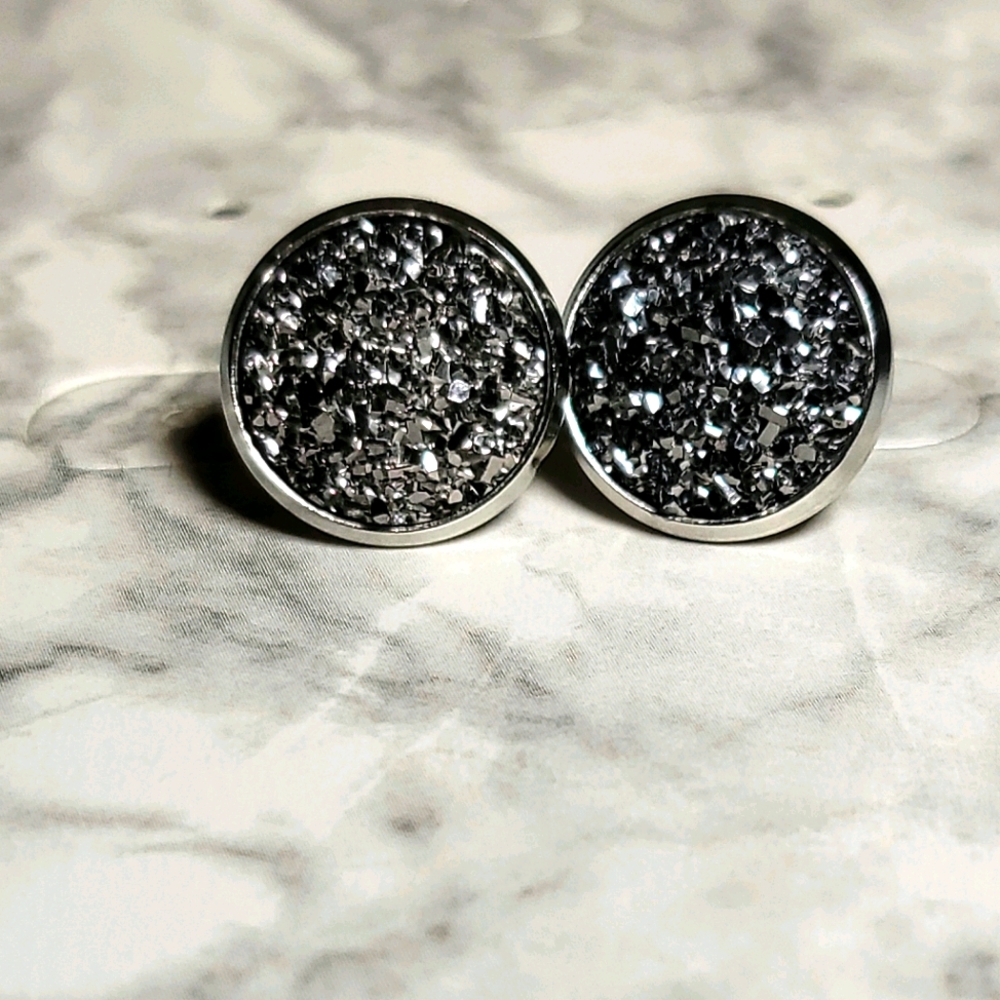 Gunmetal Druzy Stud Earrings